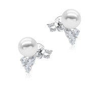 Beautiful Pearl with CZ Stone Silver Ear Stud STS-4875